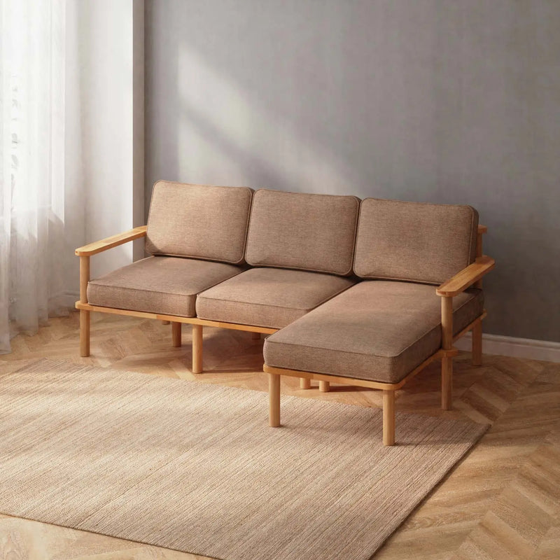 Mova Solid Beech Wood Double Corner Sofa | 2-Seater Chaise Lounge Demontha