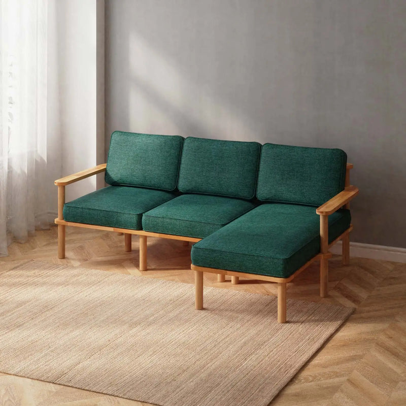 Mova Solid Beech Wood Double Corner Sofa | 2-Seater Chaise Lounge Demontha