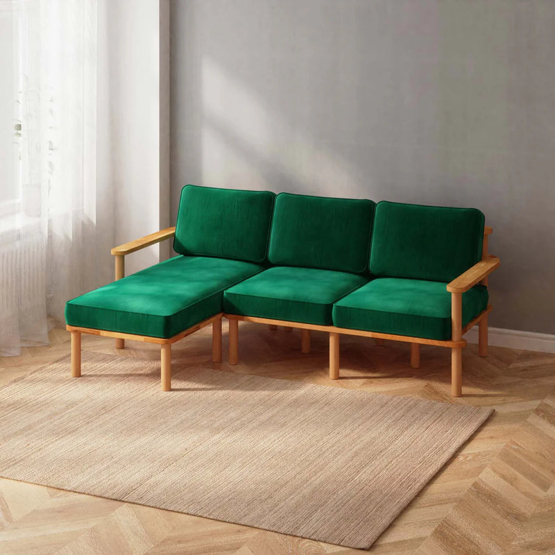 Mova Solid Beech Wood Double Corner Sofa | 2-Seater Chaise Lounge Demontha