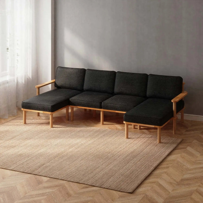 Mova Solid Beech Wood Double U Shaped Corner Sofa | Double Chaise Sectional Sofa