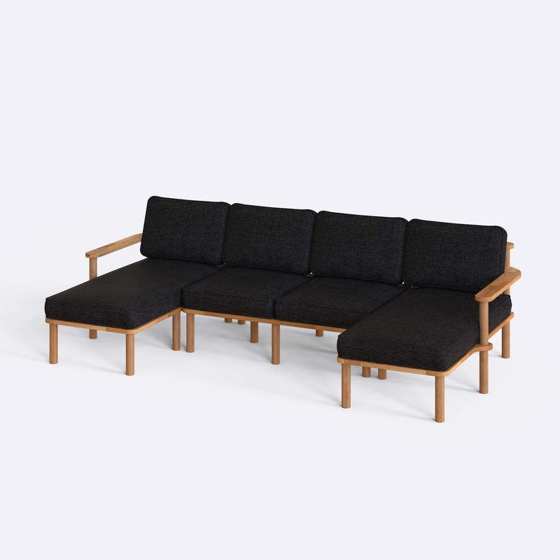 Mova Solid Beech Wood Double U Shaped Corner Sofa | Double Chaise Sectional Sofa
