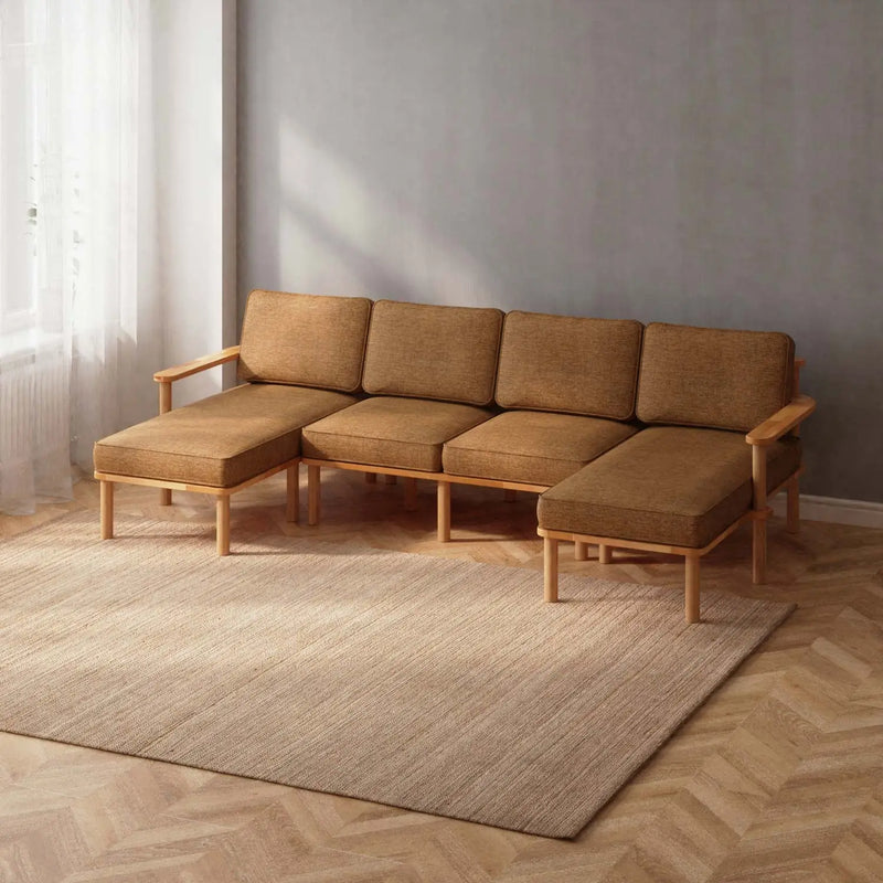 Mova Solid Beech Wood Double U Shaped Corner Sofa | Double Chaise Sectional Sofa