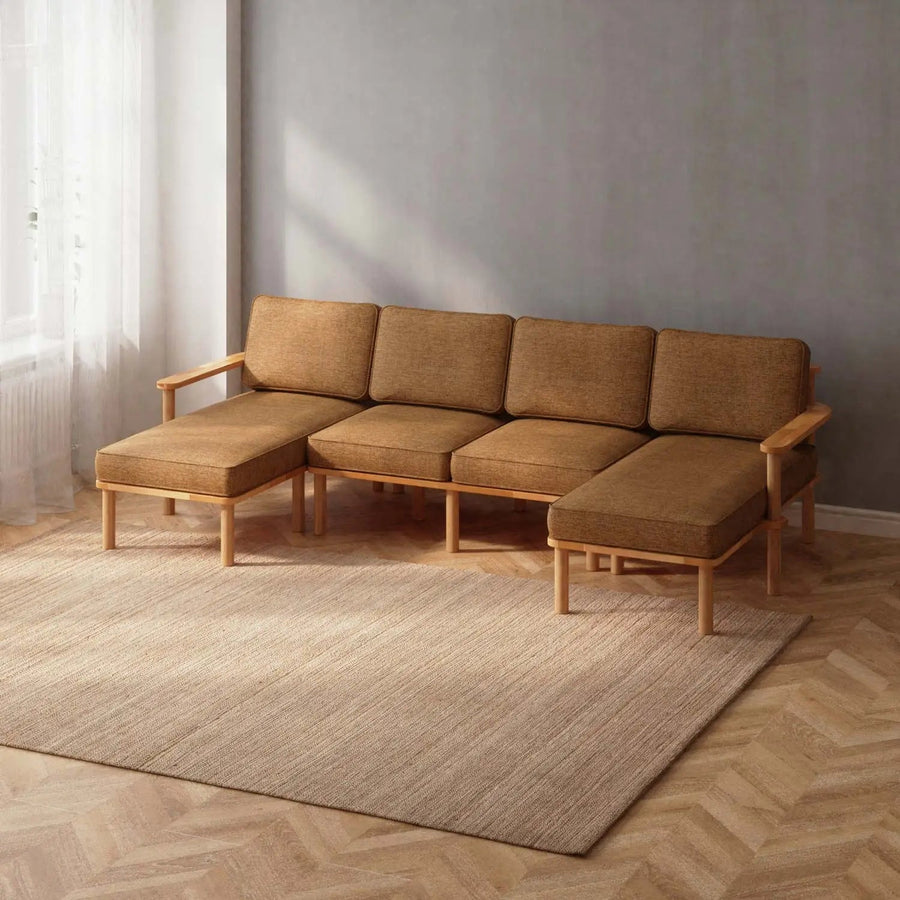 Mova Solid Beech Wood Double U Shaped Corner Sofa | Double Chaise Sectional Sofa Demontha