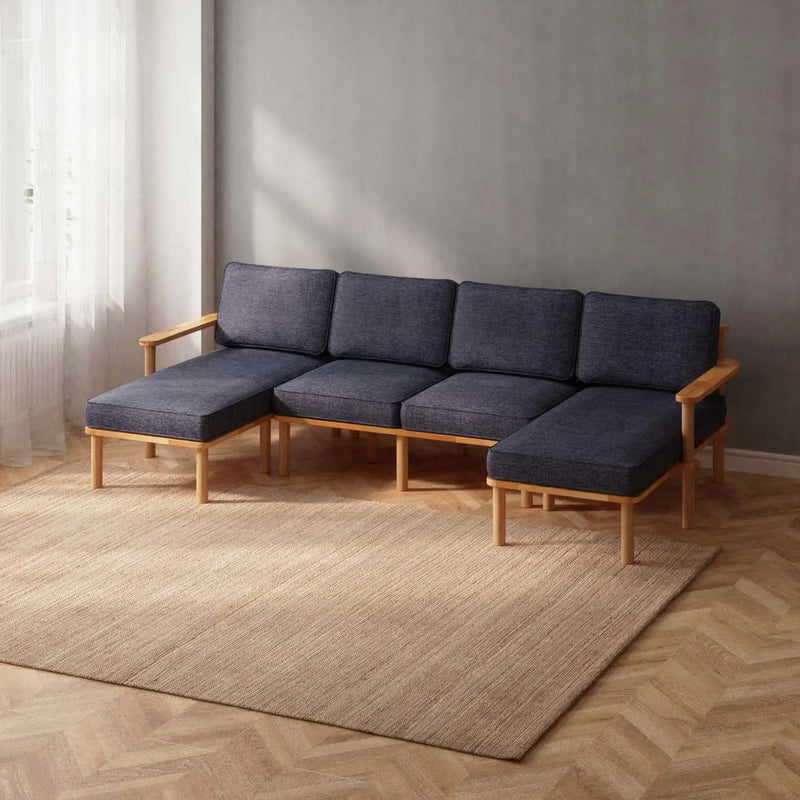 Mova Solid Beech Wood Double U Shaped Corner Sofa | Double Chaise Sectional Sofa