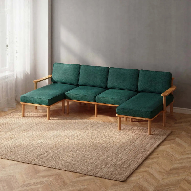 Mova Solid Beech Wood Double U Shaped Corner Sofa | Double Chaise Sectional Sofa