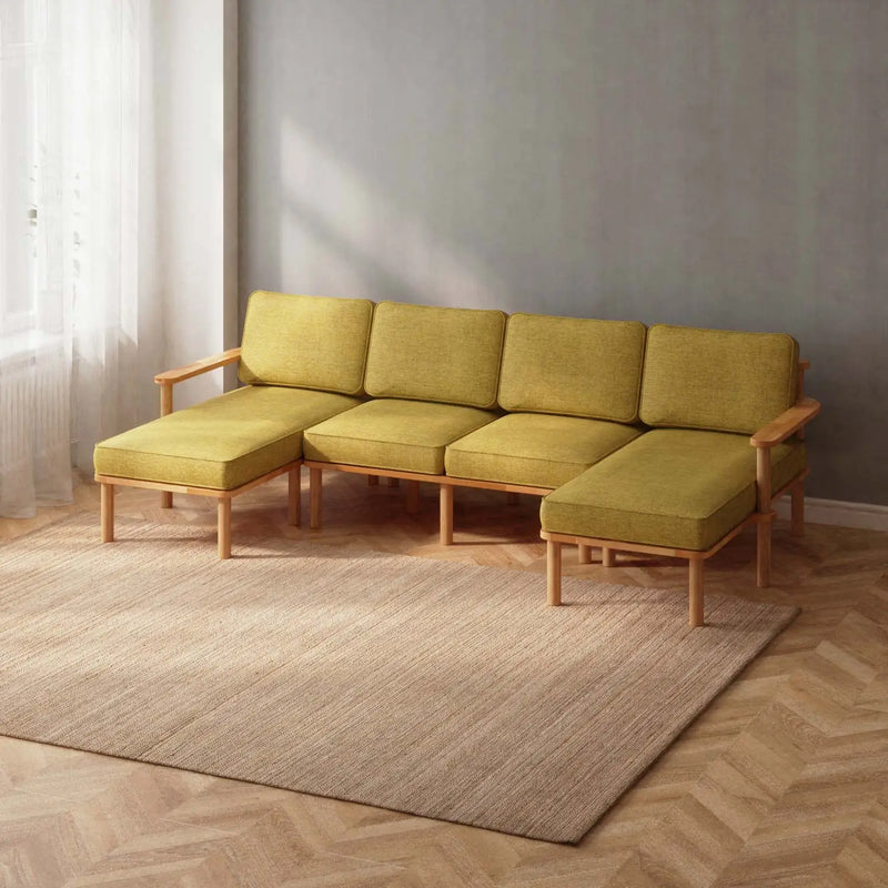 Mova Solid Beech Wood Double U Shaped Corner Sofa | Double Chaise Sectional Sofa