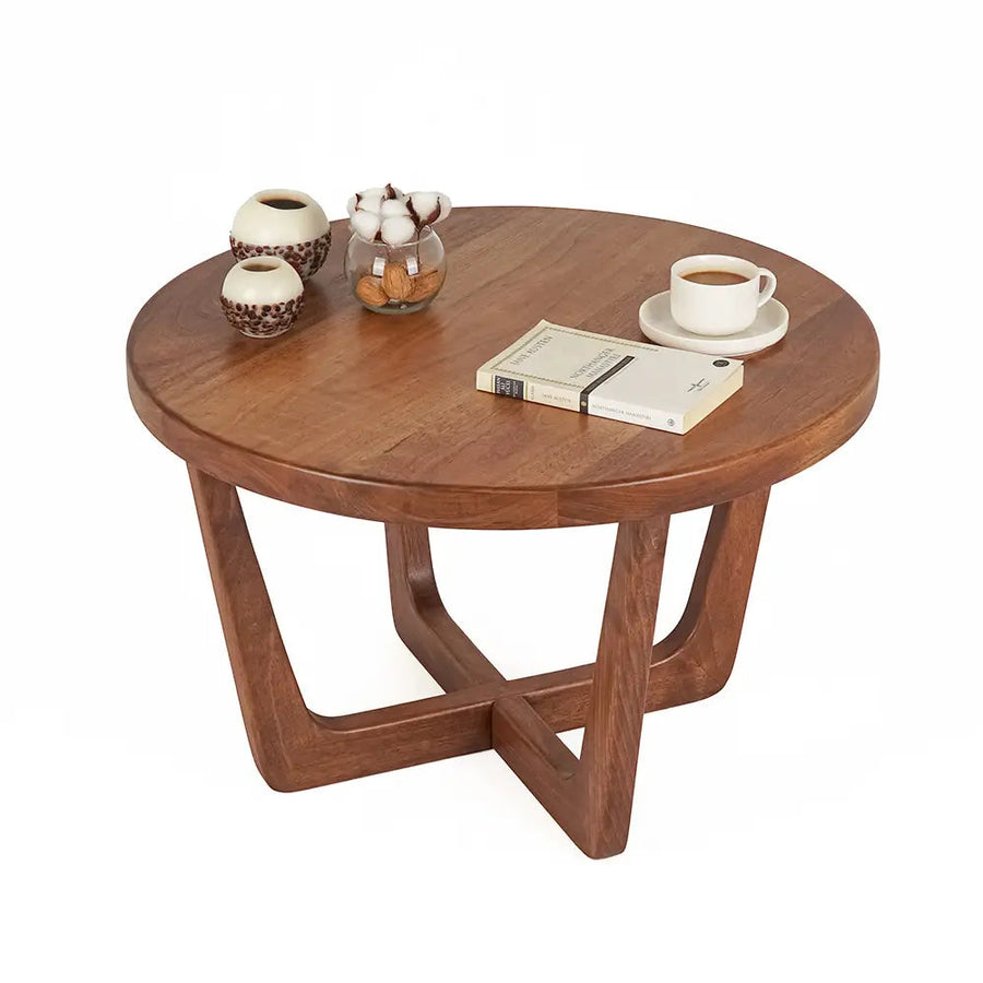 Muse Round Cocktail Table - Solid Walnut Wood - Mid Century Modern Design Mozilya