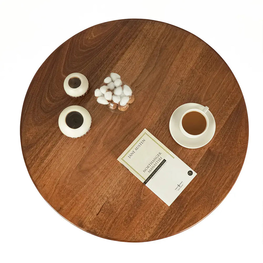 Muse Round Cocktail Table - Solid Walnut Wood - Mid Century Modern Design Mozilya