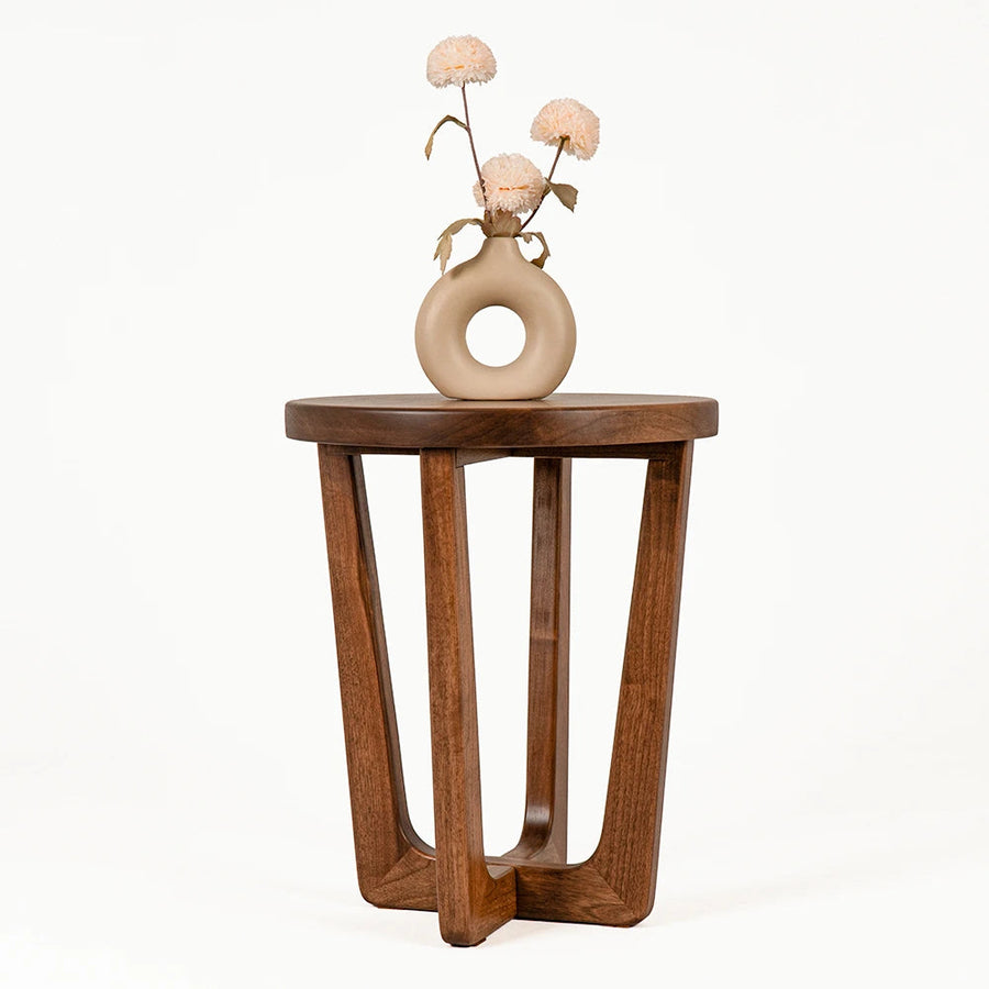 Muse Walnut Wood Round Side Table - Mid Century Modern Mozilya