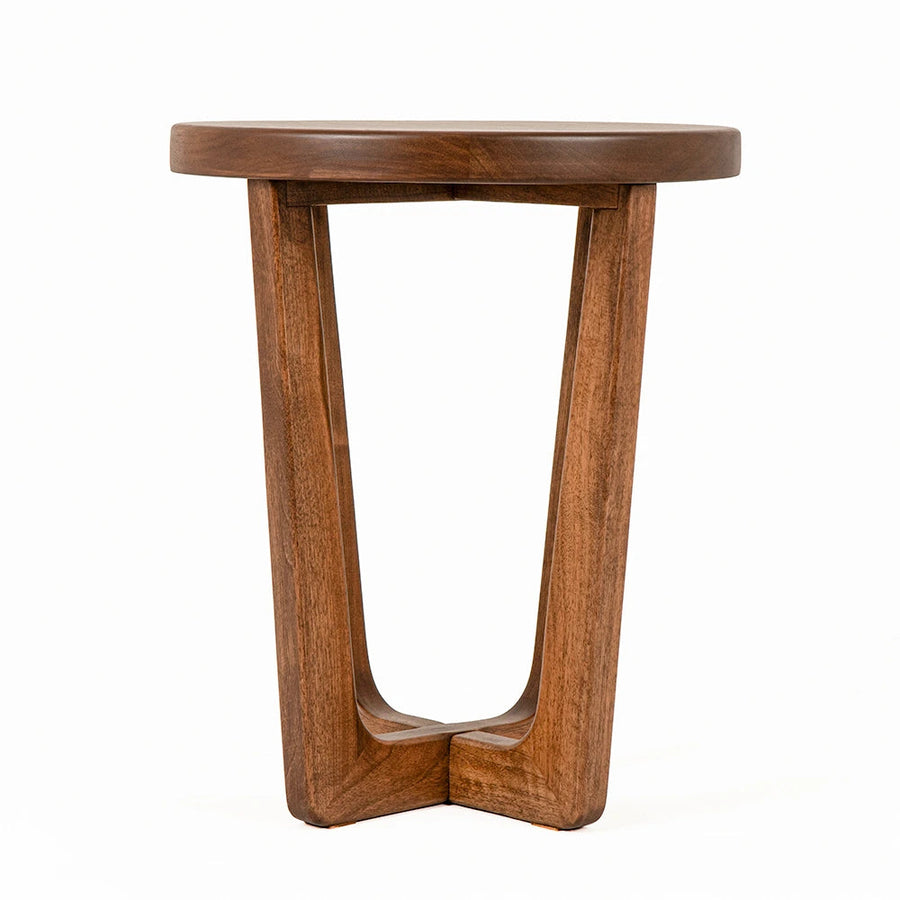 Muse Walnut Wood Round Side Table - Mid Century Modern Mozilya
