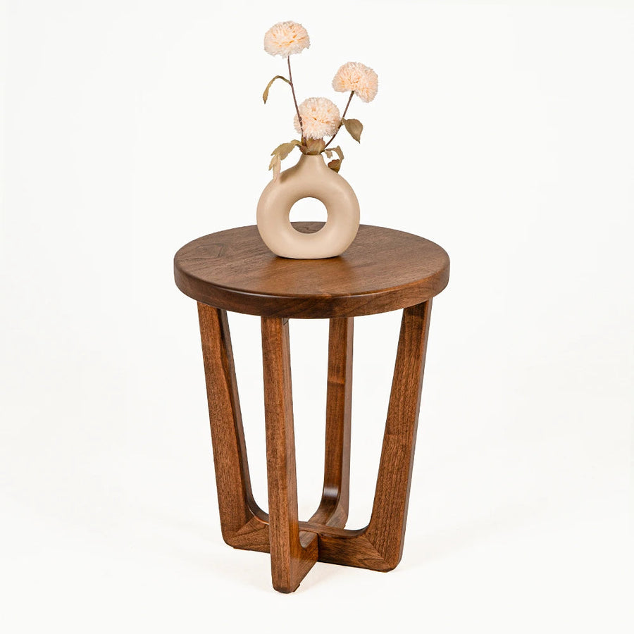 Muse Walnut Wood Round Side Table - Mid Century Modern Mozilya