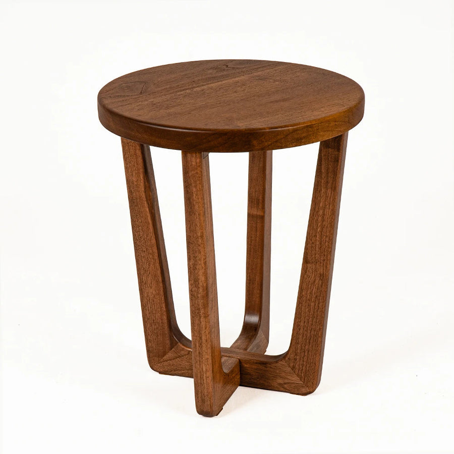 Muse Walnut Wood Round Side Table - Mid Century Modern Mozilya