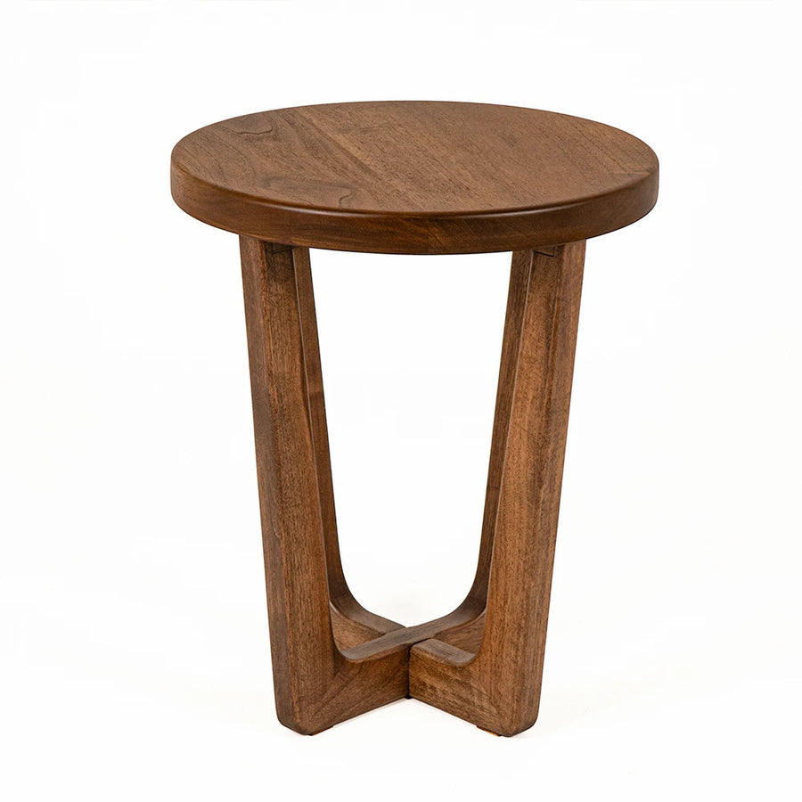 Muse Walnut Wood Round Side Table - Mid Century Modern Mozilya