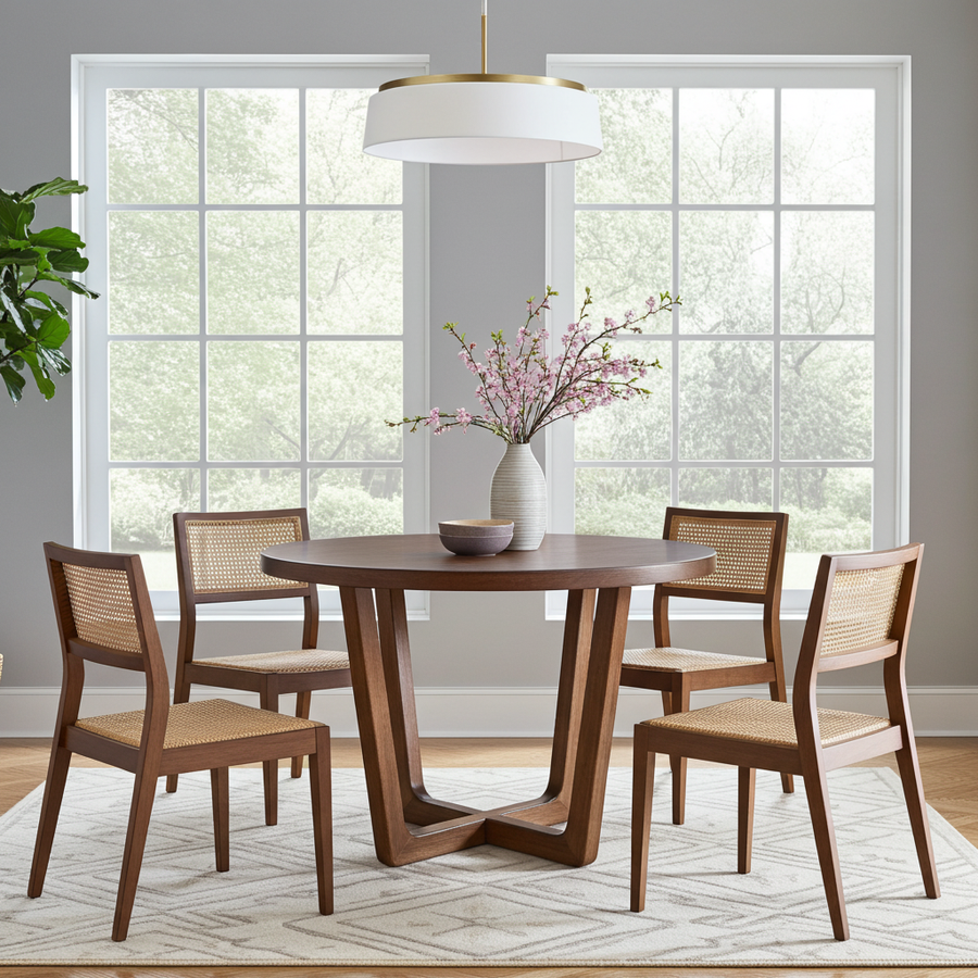 Muse Round Dining Table Set For 4 | Walnut Wood Design