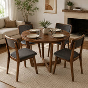 Muse Round Dining Table Set For 4 | Walnut Wood Design Mozilya