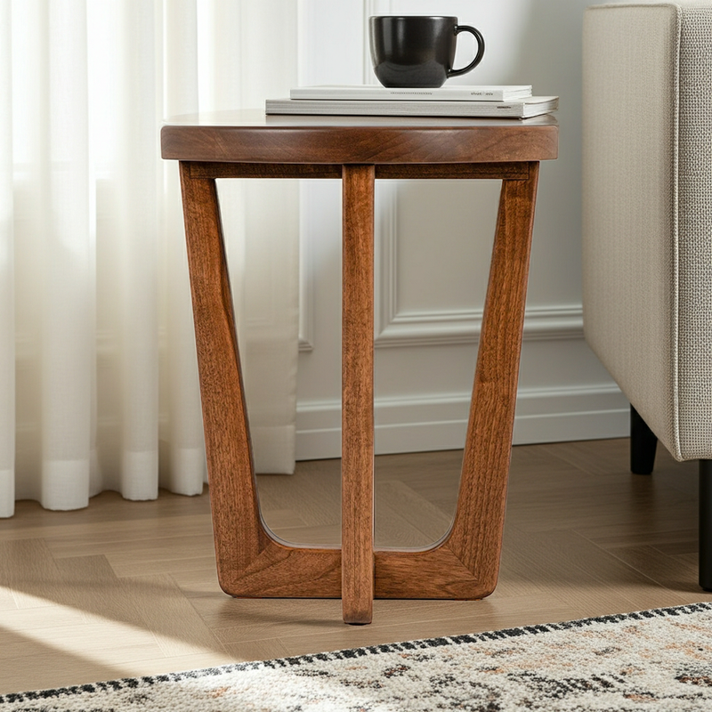 Muse Walnut Wood Round Side Table - Mic century modern