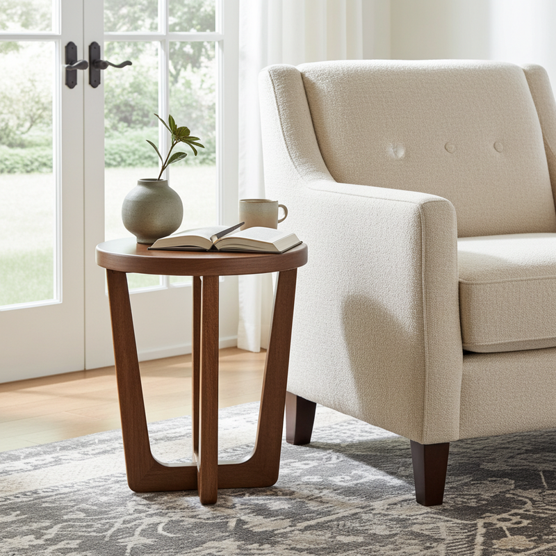 Muse Walnut Wood Round Side Table modern