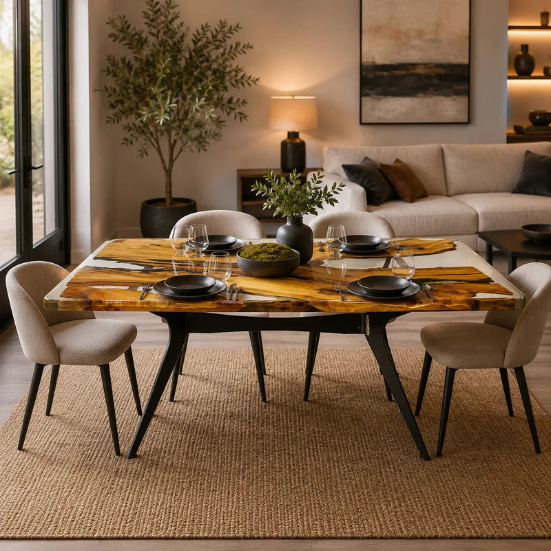 Natura Solid Olive Wood Epoxy Dining Table Mozilya