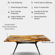Natura Solid Olive Wood Epoxy Dining Table Mozilya