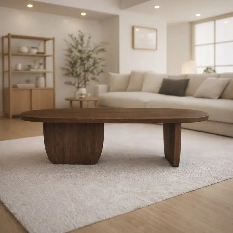 Nordic Black Solid Beech Wood Oval Coffee Table – Minimalist Scandinavian Design Mozilya