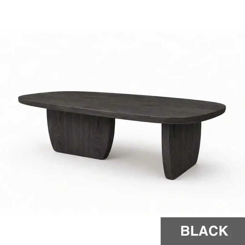 Nordic Black Solid Beech Wood Oval Coffee Table – Minimalist Scandinavian Design