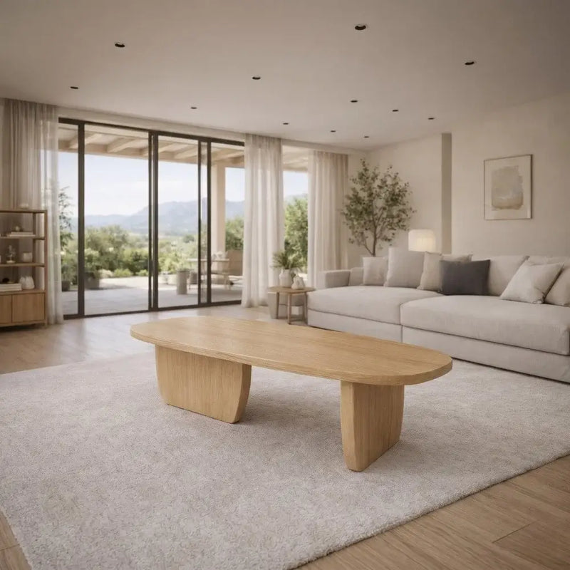 Nordic Black Solid Beech Wood Oval Coffee Table – Minimalist Scandinavian Design