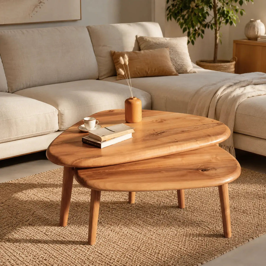 Nova Mid-Century Modern Coffee Table Set - Solid Walnut Wood Mozilya