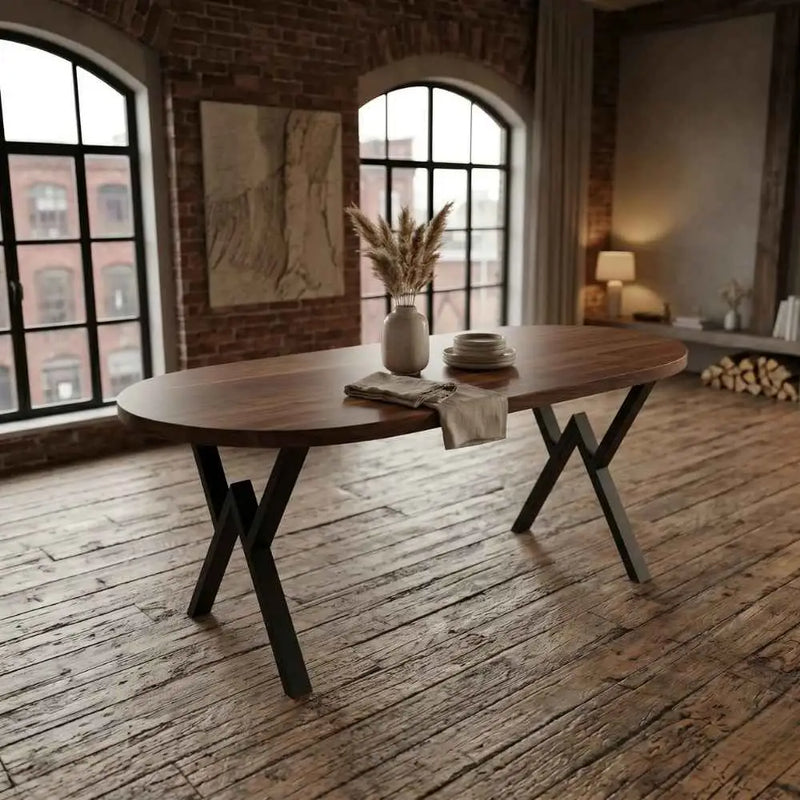 Oasis Oval Solid Walnut Wood Dining Table – Farmhouse Design