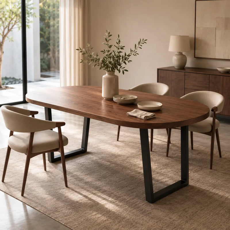 Oasis Oval Solid Walnut Wood Dining Table – Farmhouse Design