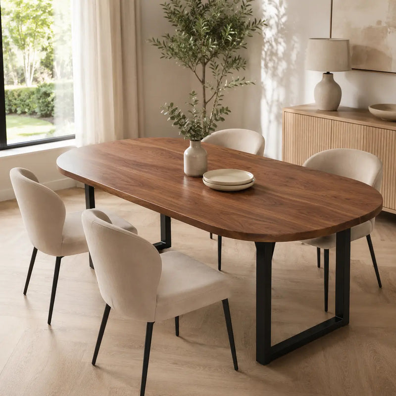 Oasis Oval Solid Walnut Wood Dining Table – Farmhouse Design