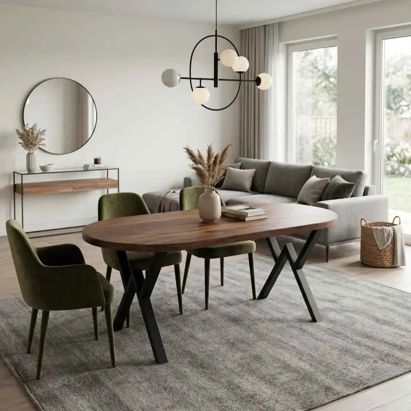 Oasis Oval Solid Walnut Wood Dining Table – Farmhouse Design