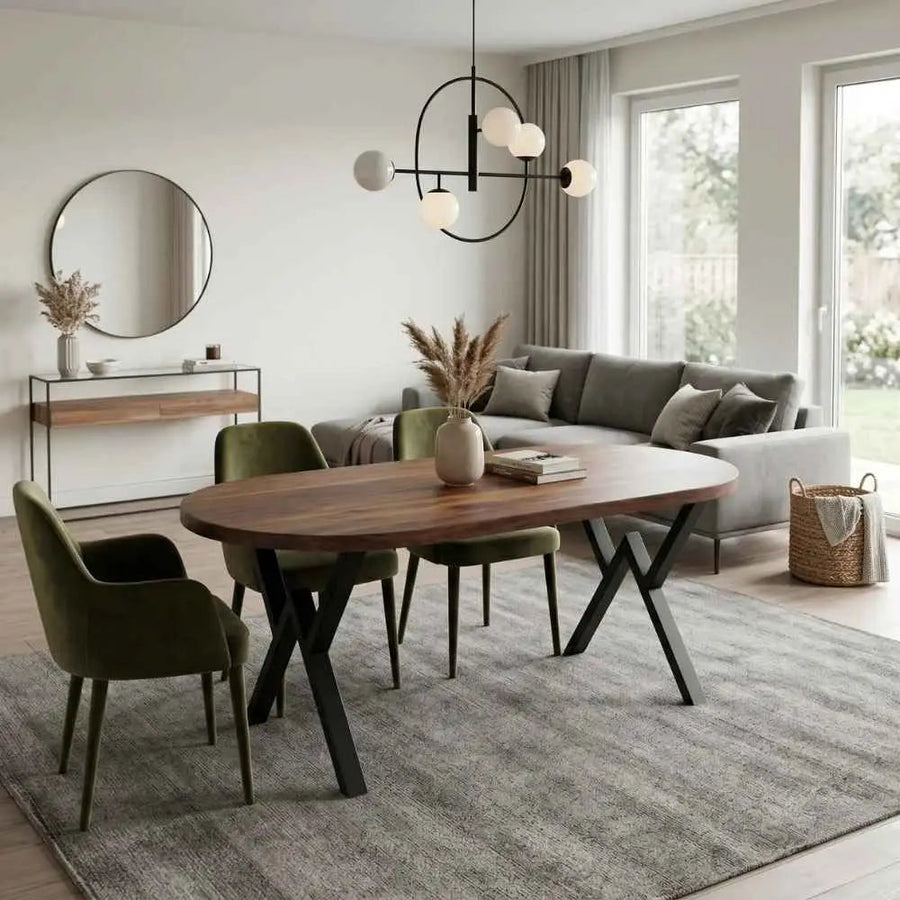Oasis Oval Solid Walnut Wood Dining Table – Farmhouse Design Mozilya