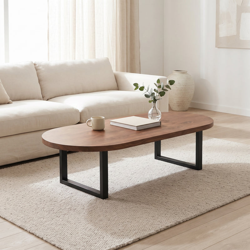 Side view of Oasis industrial walnut coffee table