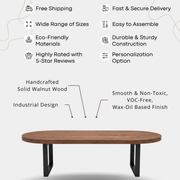 Oasis Oval Walnut Coffee Table with Metal Legs – Industrial Design features