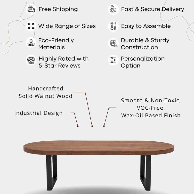 Oasis Oval Walnut Coffee Table with Metal Legs – Industrial Design features