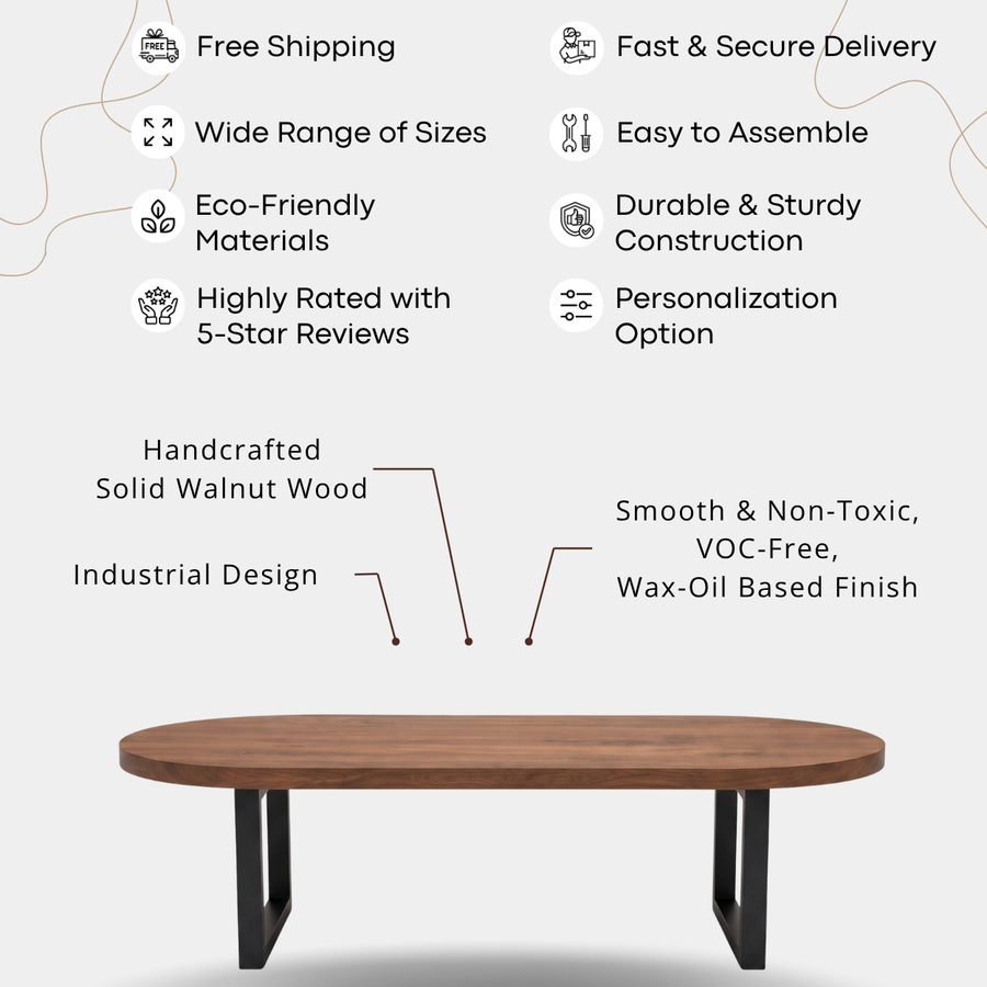 Oasis Oval Walnut Coffee Table with Metal Legs – Industrial Design features
