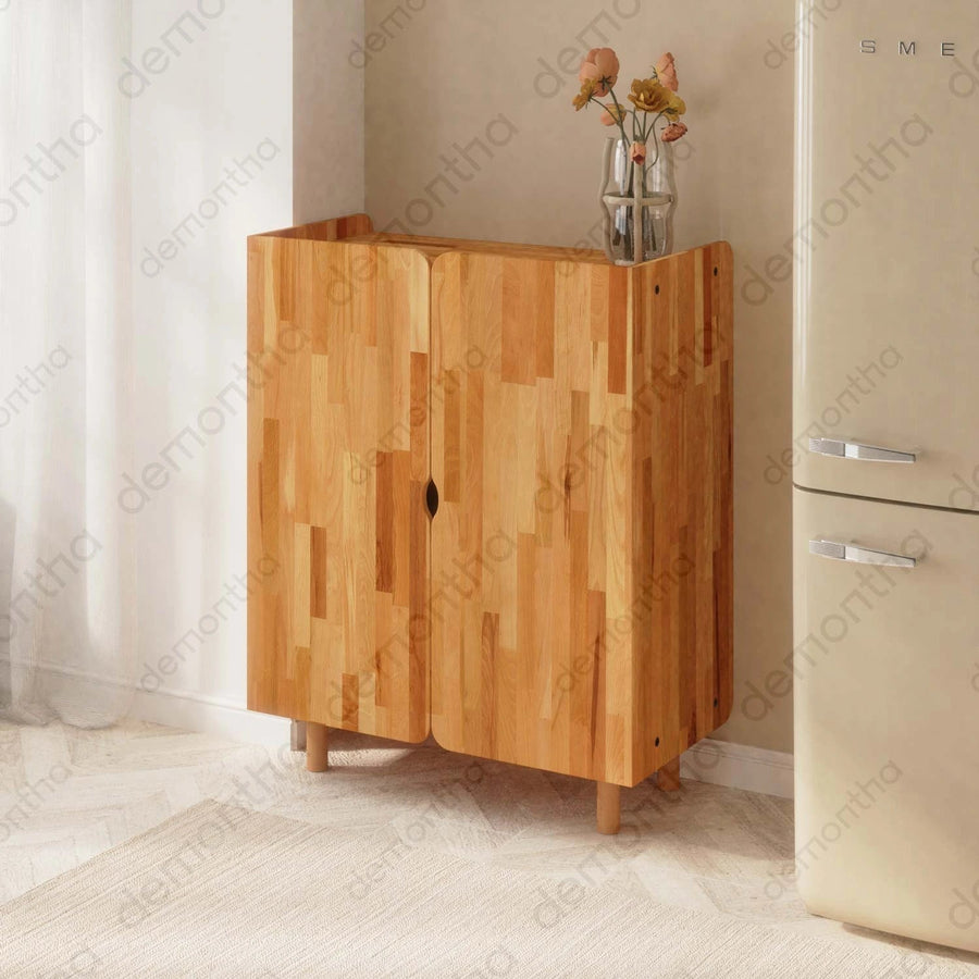 Orion Solid Beech Wood Tall Sideboard Cabinet Demontha