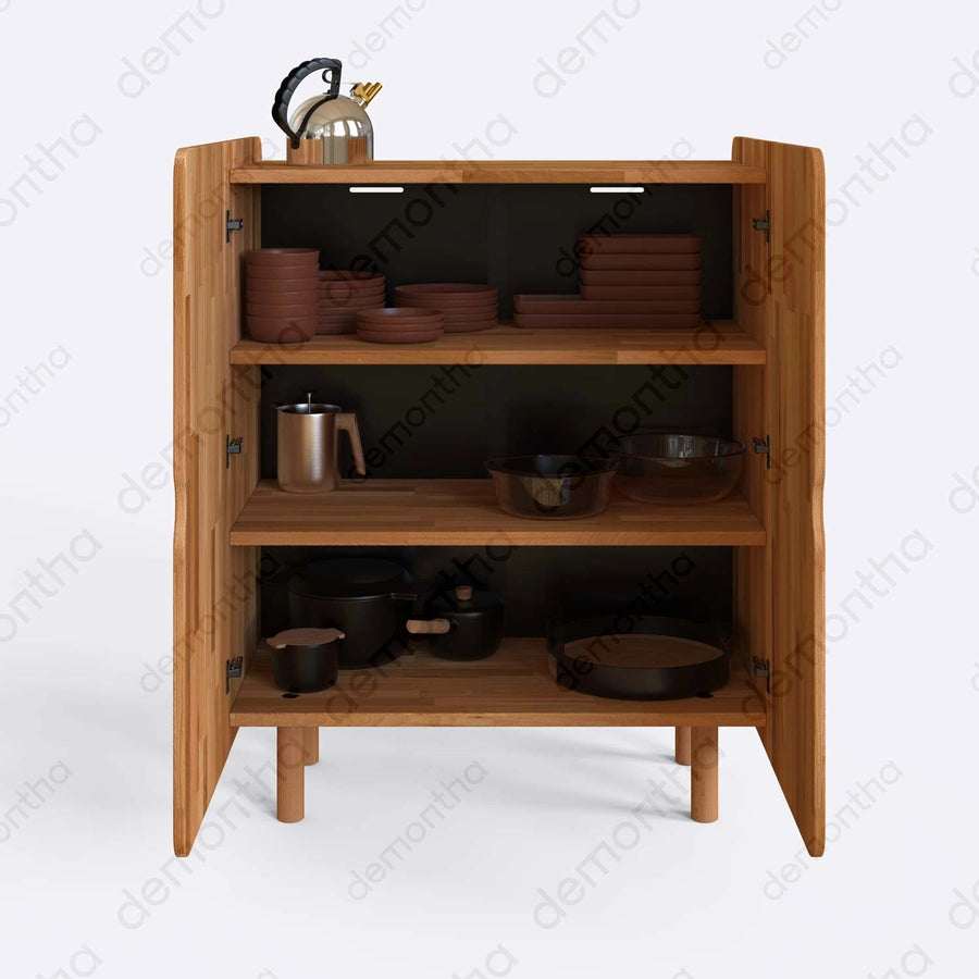 Orion Solid Beech Wood Tall Sideboard Cabinet Demontha