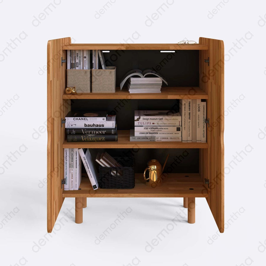 Orion Solid Beech Wood Tall Sideboard Cabinet Demontha