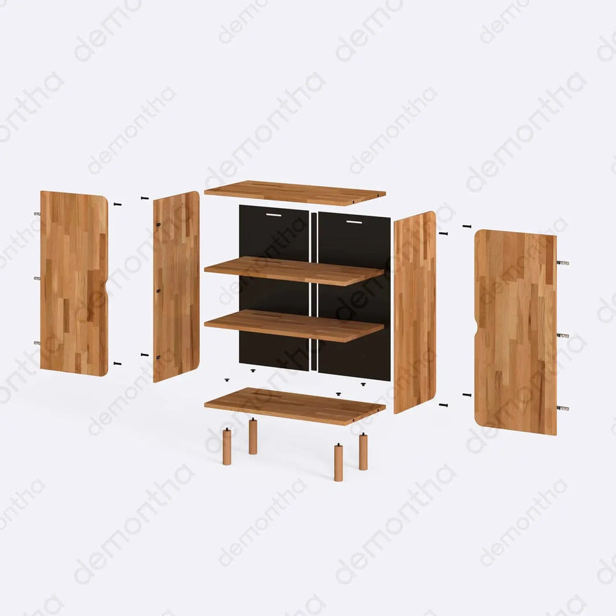 Orion Solid Beech Wood Tall Sideboard Cabinet Demontha