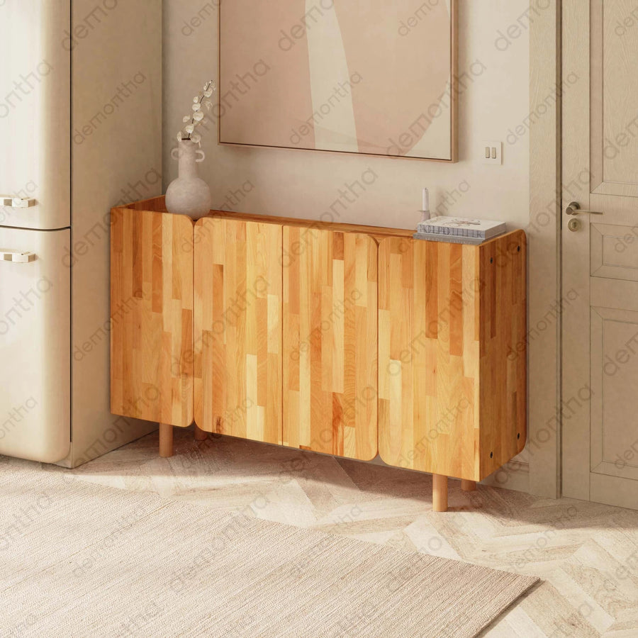 Orion Solid Beech Wood Tall Sideboard Cabinet Demontha