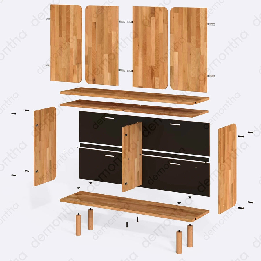 Orion Solid Beech Wood Tall Sideboard Cabinet Demontha