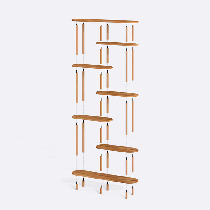Solid wood bookshelf with a minimalist design, ideal for the living room to display books, plants, and decorative items.