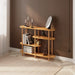 Front view of the Oslo shallow bookcase in solid beech wood, featuring a minimalist low-profile design with two open shelves.