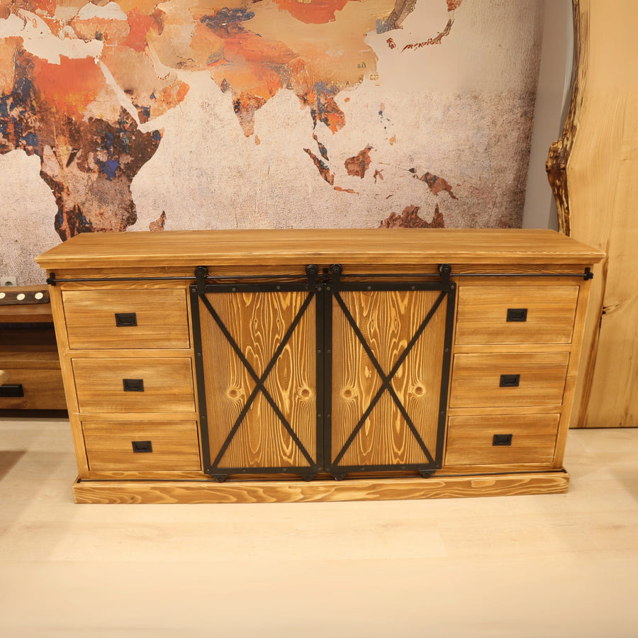  Close-up of the cabinet's intricate wood grain and sturdy craftsmanship, highlighting its premium quality.