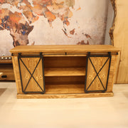 Angled view of the wood sideboard cabinet, emphasizing its stylish and functional design.