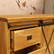 Side profile of the Pandora wood sideboard cabinet, illustrating its compact yet versatile design.