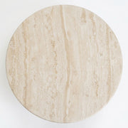 Top View Surface of Dune Round Travertine Coffee Table - Sculptural Modern Pedestal Design by Tomruque