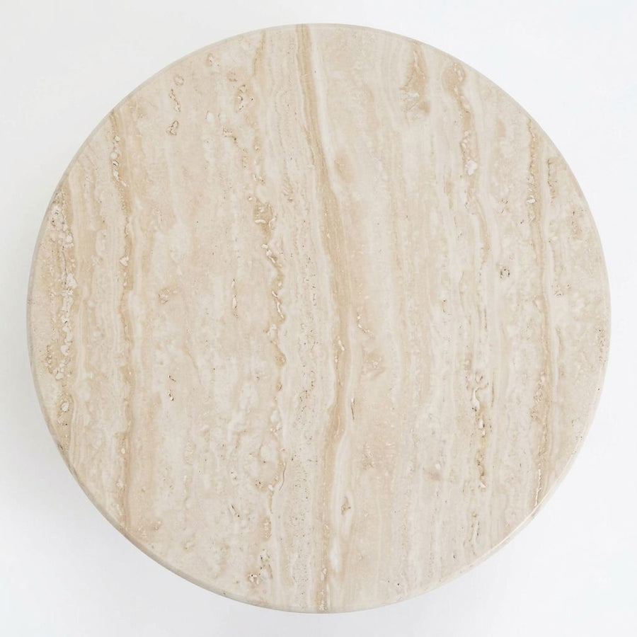 Top View Surface of Dune Round Travertine Coffee Table - Sculptural Modern Pedestal Design by Tomruque