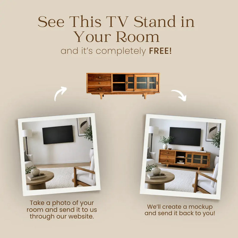 Pera Solid Walnut Wood TV Stand - Mid Century Modern Style